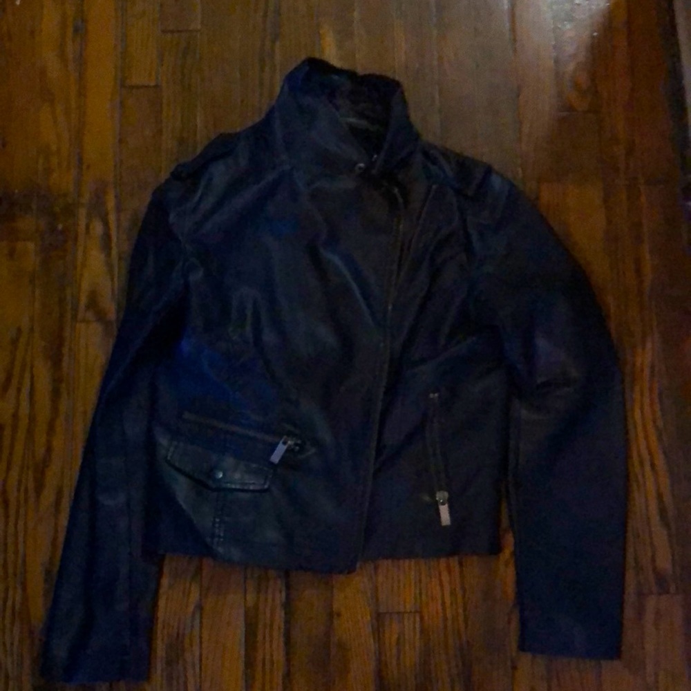 Navy blue leather jacket